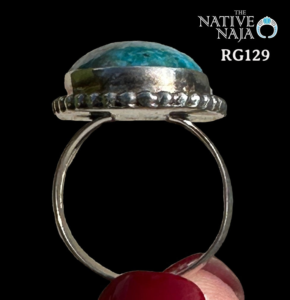 Navajo Art Platero Sterling Silver & Kingman Turquoise Ring SZ 6 1/4 RG129