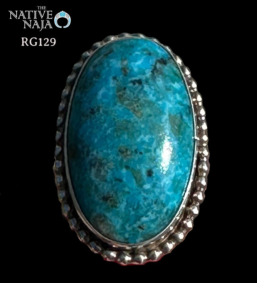 Navajo Art Platero Sterling Silver & Kingman Turquoise Ring SZ 6 1/4 RG129