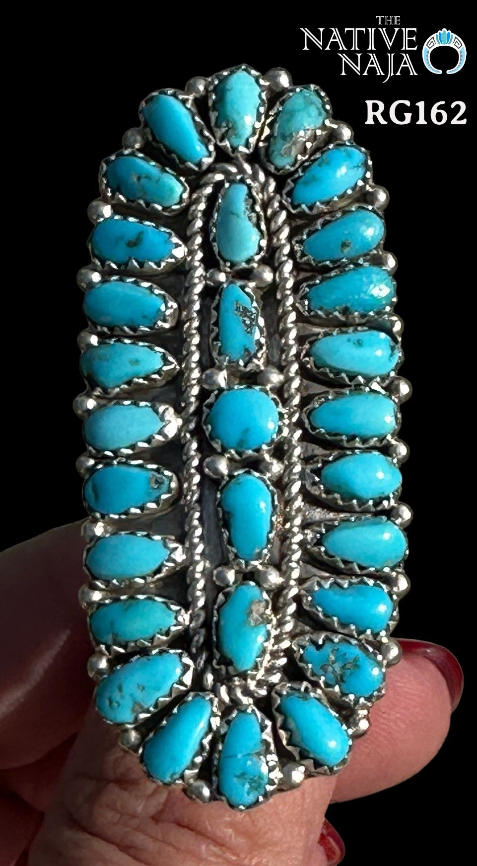 LRG Navajo Justina Wilson Petit Point Turquoise & Sterling Silver Ring Size 7 1/2 RG162