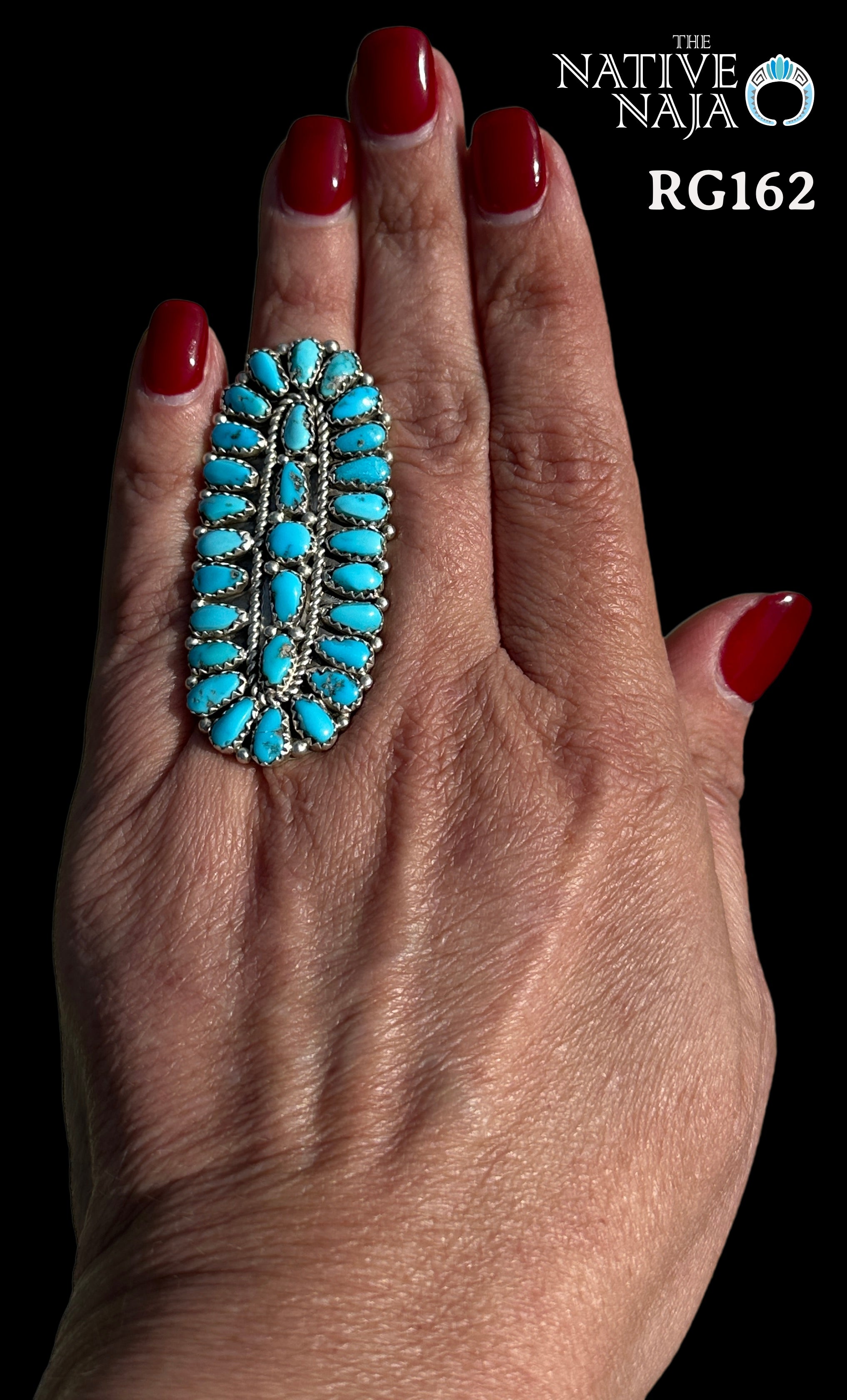 LRG Navajo Justina Wilson Petit Point Turquoise & Sterling Silver Ring Size 7 1/2 RG162