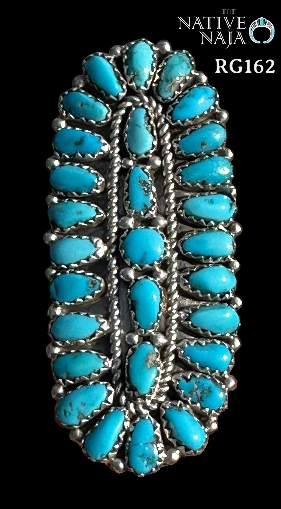 LRG Navajo Justina Wilson Petit Point Turquoise & Sterling Silver Ring Size 7 1/2 RG162