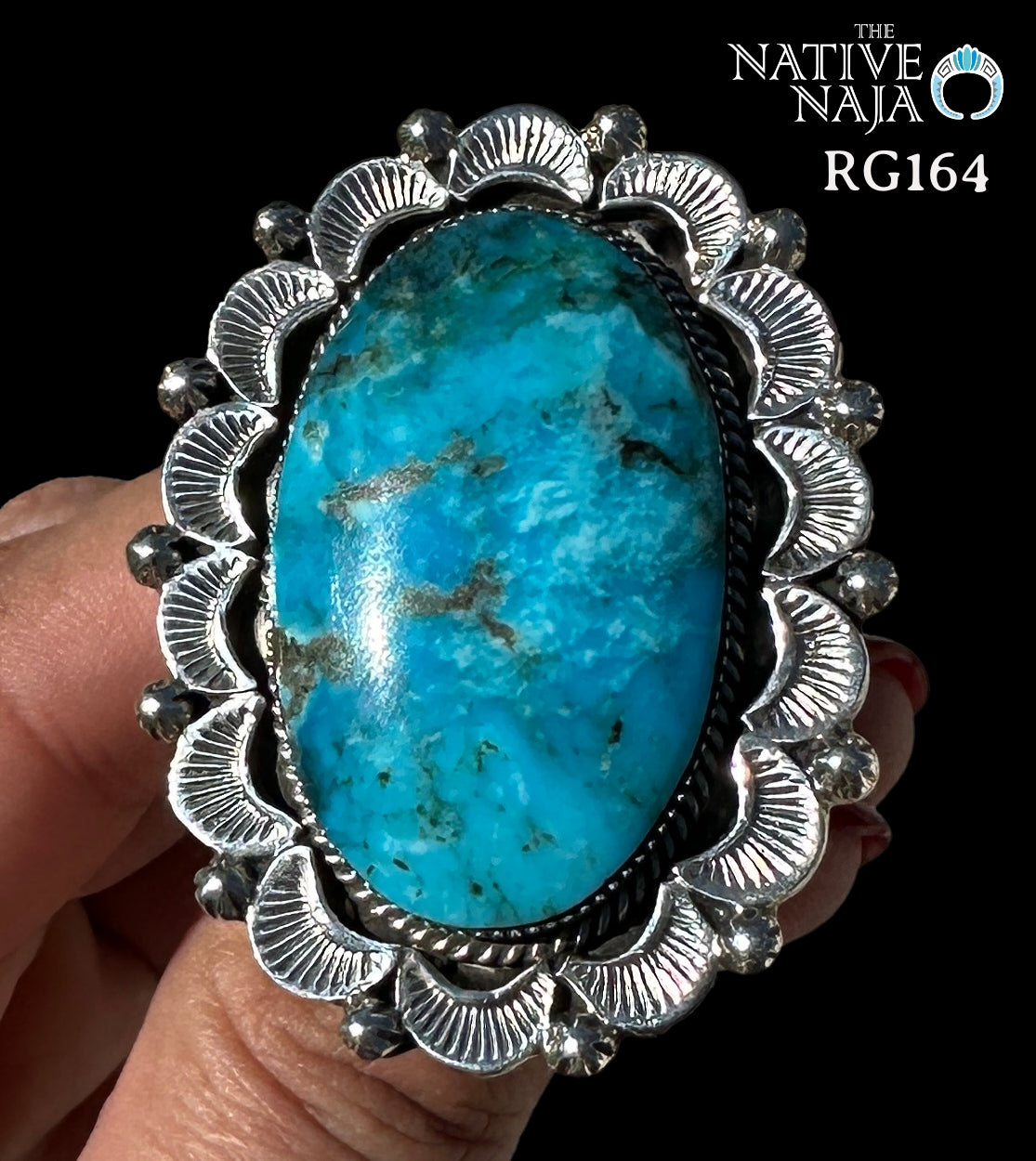 Large Navajo Loretta Delgarito Oval Turquoise & Sterling Silver Ring Size 6 3/4 RG164