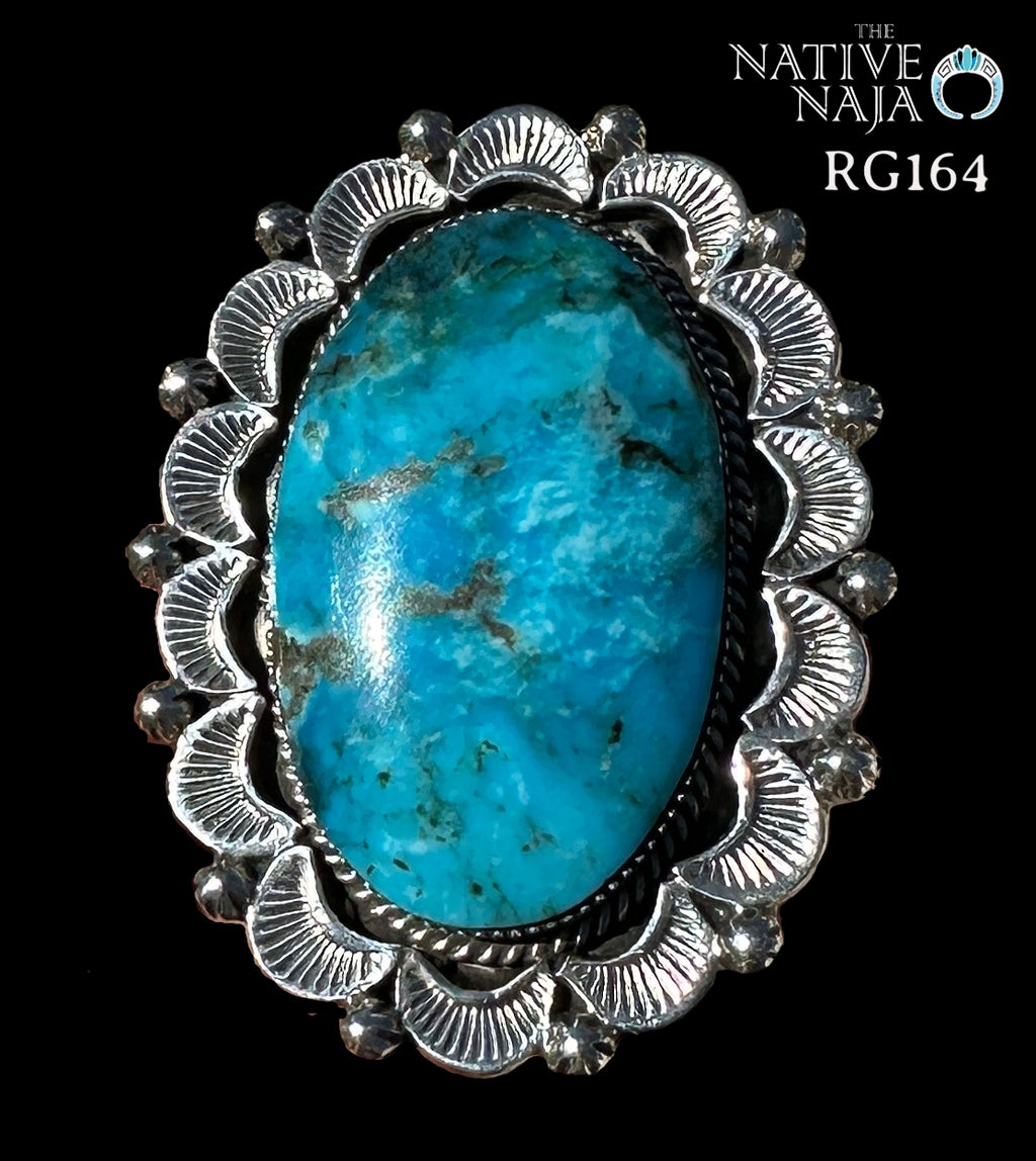 Large Navajo Loretta Delgarito Oval Turquoise & Sterling Silver Ring Size 6 3/4 RG164