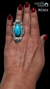 Stunning Navajo Jimison Ben Sterling Silver & Turquoise Ring Size 9 1/4 RG165