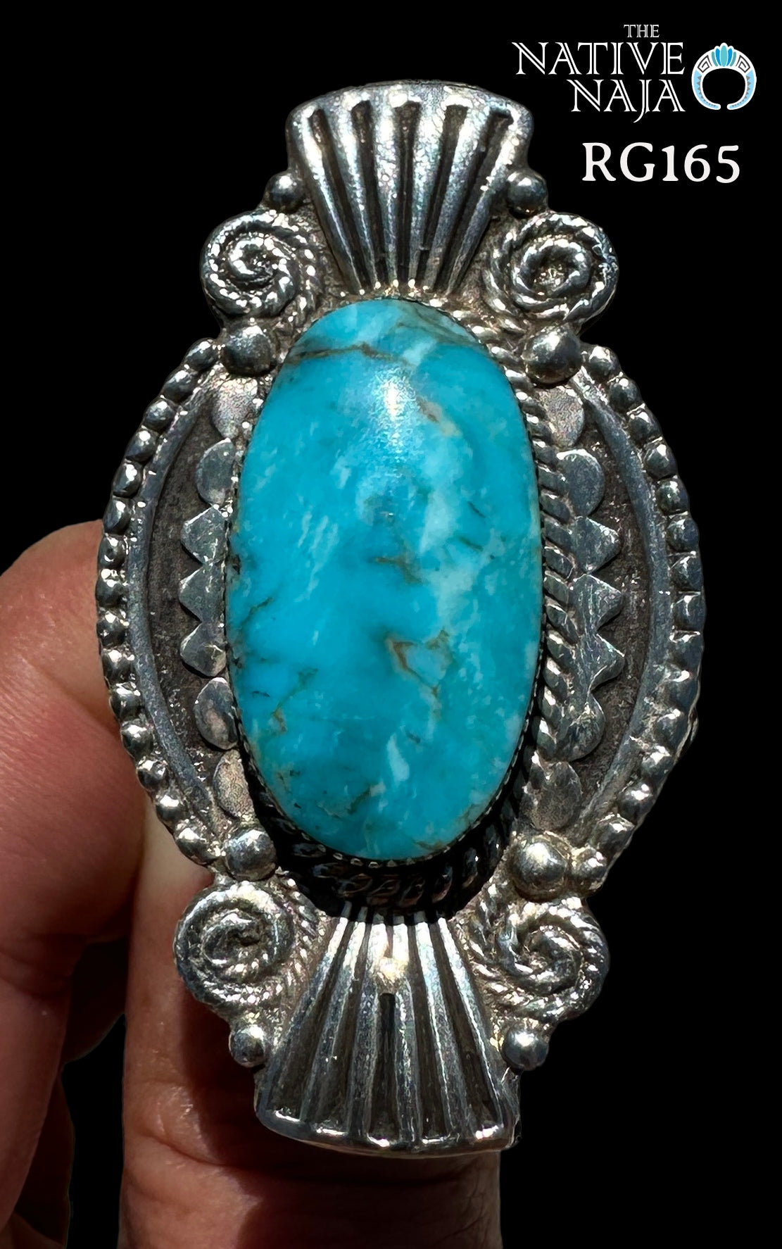 Stunning Navajo Jimison Ben Sterling Silver & Turquoise Ring Size 9 1/4 RG165