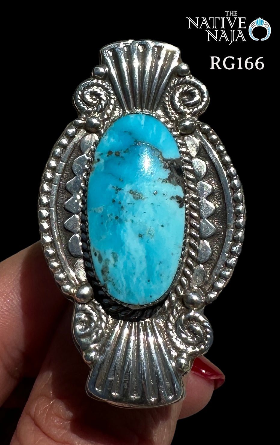 Stunning Navajo Jimison Ben Oval Turquoise & Sterling Silver Ring Size 8 RG166