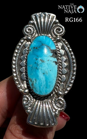 Stunning Navajo Jimison Ben Oval Turquoise & Sterling Silver Ring Size 8 RG166