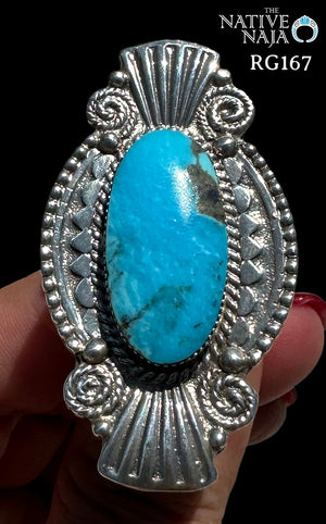 Stunning Navajo Jimison Ben Oval Turquoise & Sterling Silver Ring Size 7 RG167