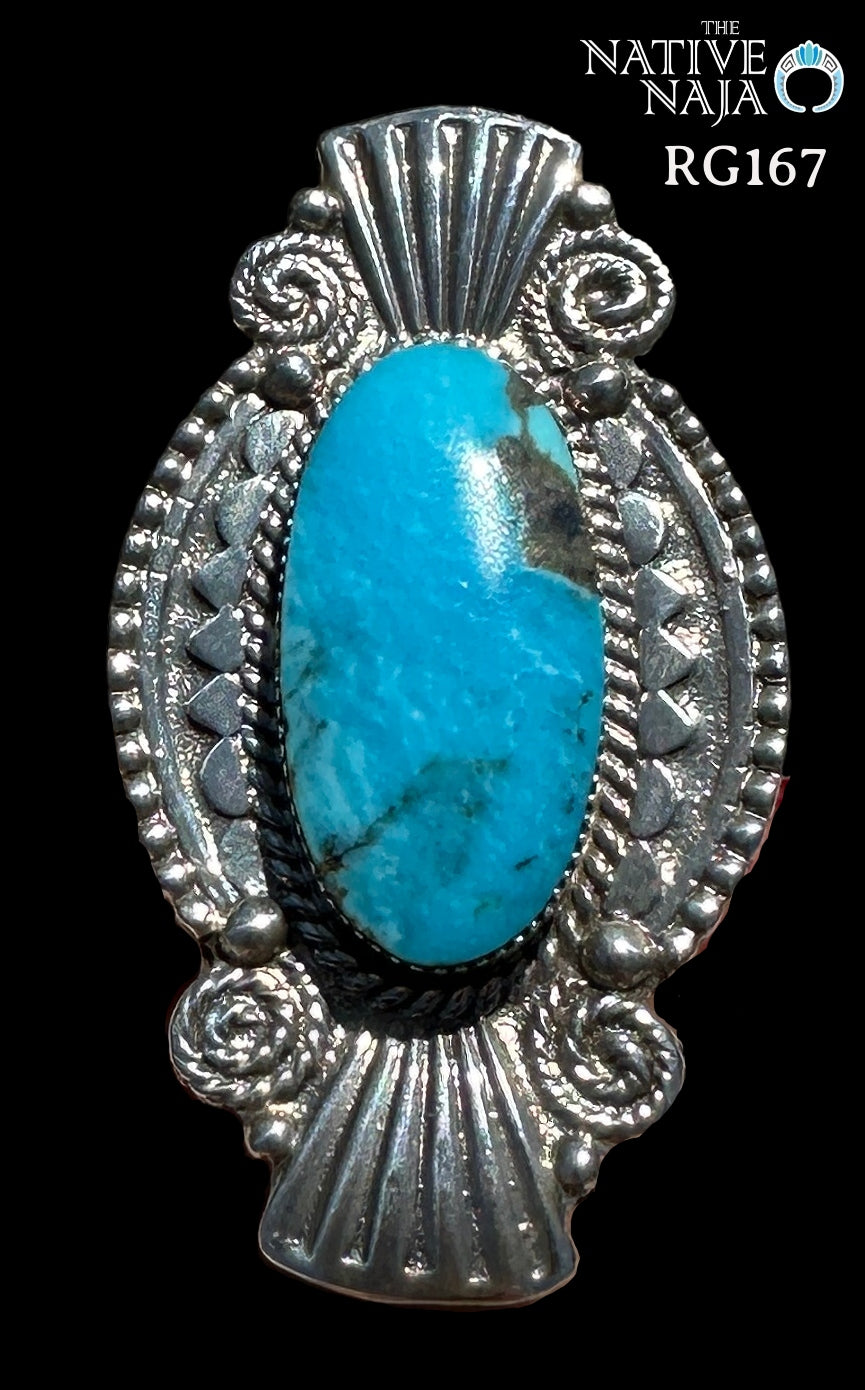 Stunning Navajo Jimison Ben Oval Turquoise & Sterling Silver Ring Size 7 RG167