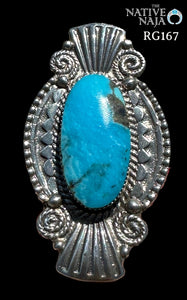 Stunning Navajo Jimison Ben Oval Turquoise & Sterling Silver Ring Size 7 RG167