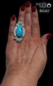 Stunning Navajo Jimison Ben Oval Turquoise & Sterling Silver Ring Size 7 RG167