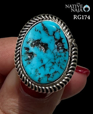 Navajo Jamie Saunders Sterling Silver & Turquoise Ring Size 7 RG174