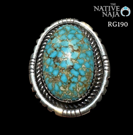 Fred Francis Navajo Sterling Silver & Kingman Turquoise Ring Size 7 1/2 RG190