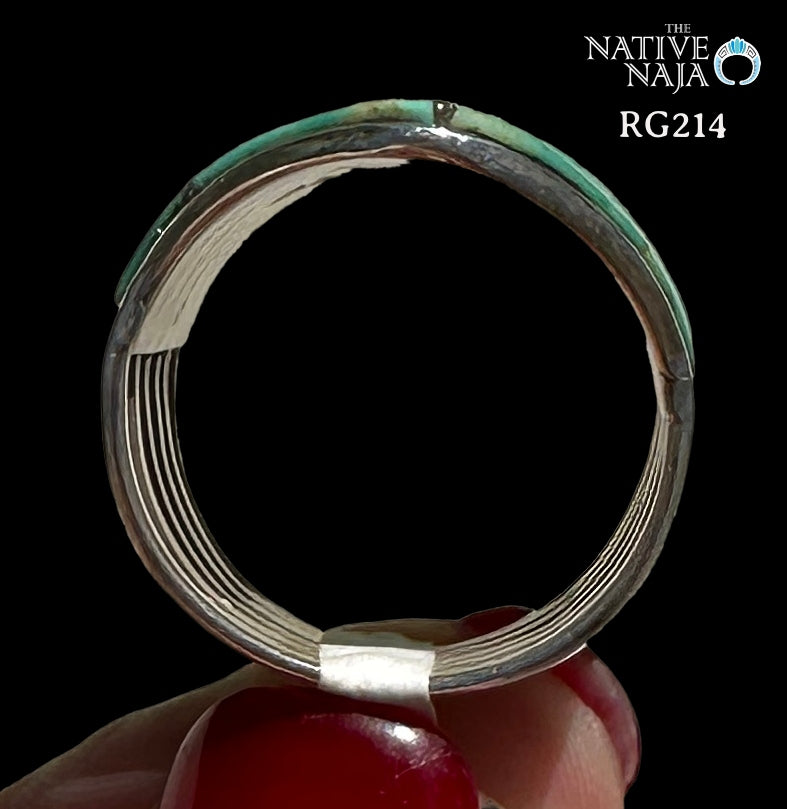 Navajo Andrew Enrico 5 Layer Sterling Silver & Channel Set Turquoise Chevron Ring Size 7 RG214