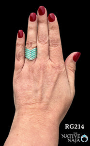 Navajo Andrew Enrico 5 Layer Sterling Silver & Channel Set Turquoise Chevron Ring Size 7 RG214