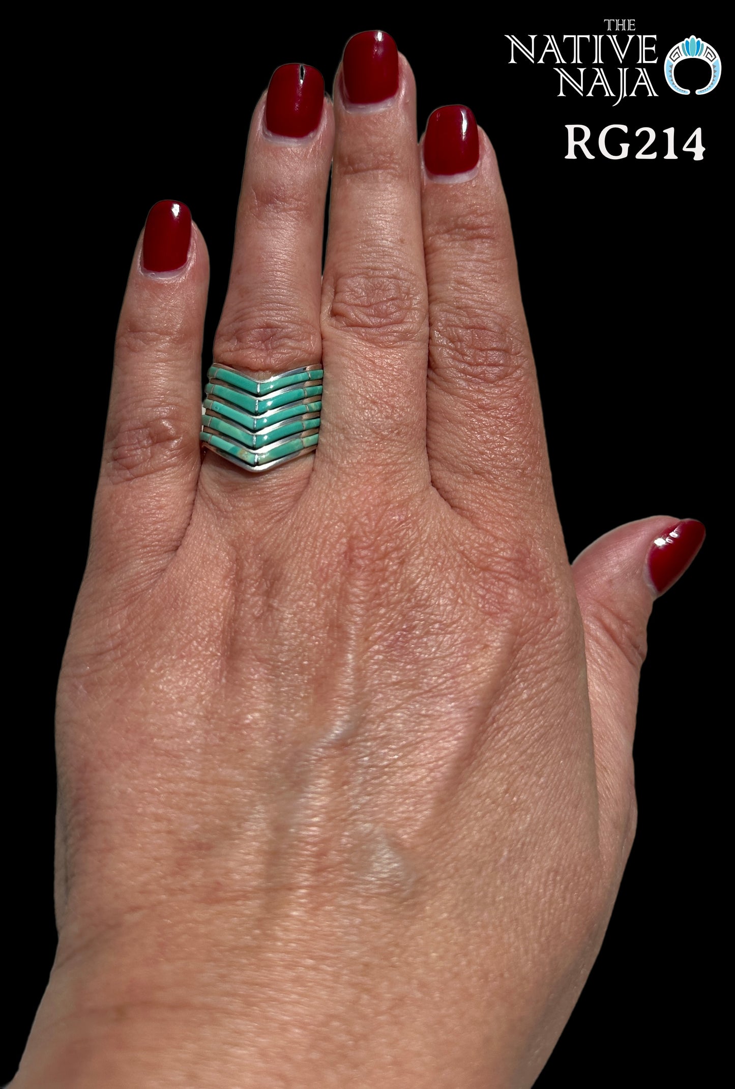 Navajo Andrew Enrico 5 Layer Sterling Silver & Channel Set Turquoise Chevron Ring Size 7 RG214