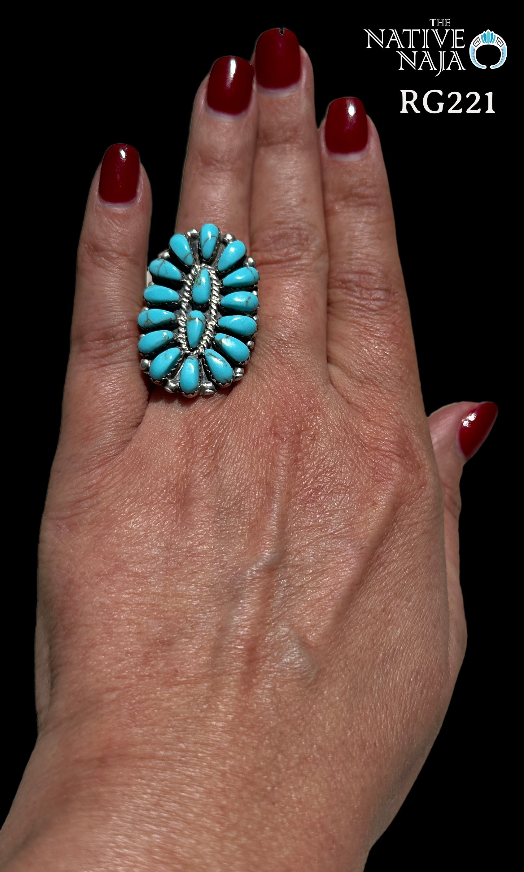 Large Navajo Jesse Williams Oval Petit Point Turquoise & Sterling Silver Ring Size 9 3/4 RG221