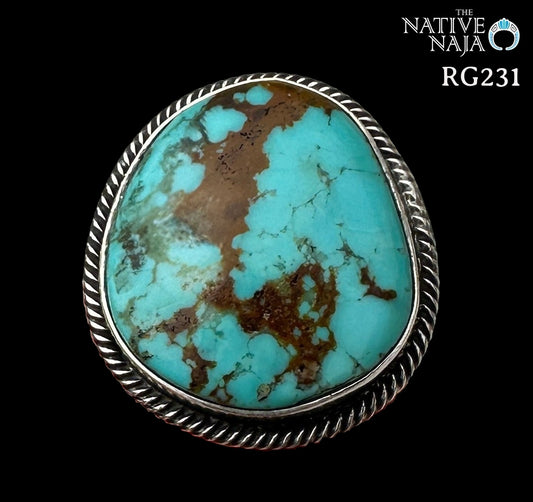 Stunning Navajo Jesse Martinez Royston Turquoise & Sterling Silver Adjustable Ring RG231