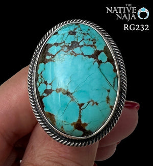 Stunning Navajo Leon Martinez Royston Turquoise & Sterling Silver Adjustable Ring RG232
