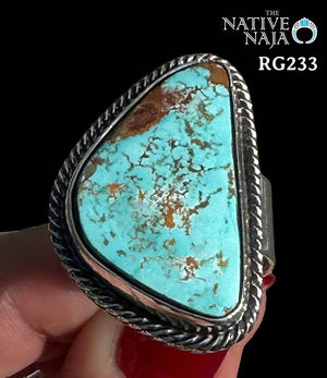 Stunning Navajo Jesse Martinez Royston Turquoise & Sterling Silver Adjustable Ring RG233