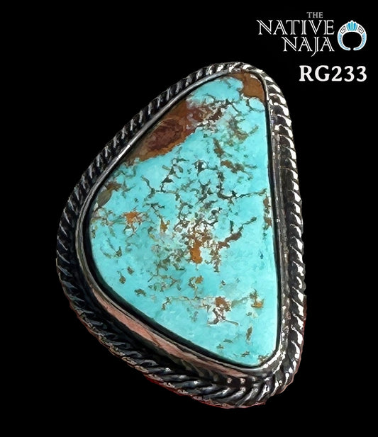 Stunning Navajo Jesse Martinez Royston Turquoise & Sterling Silver Adjustable Ring RG233