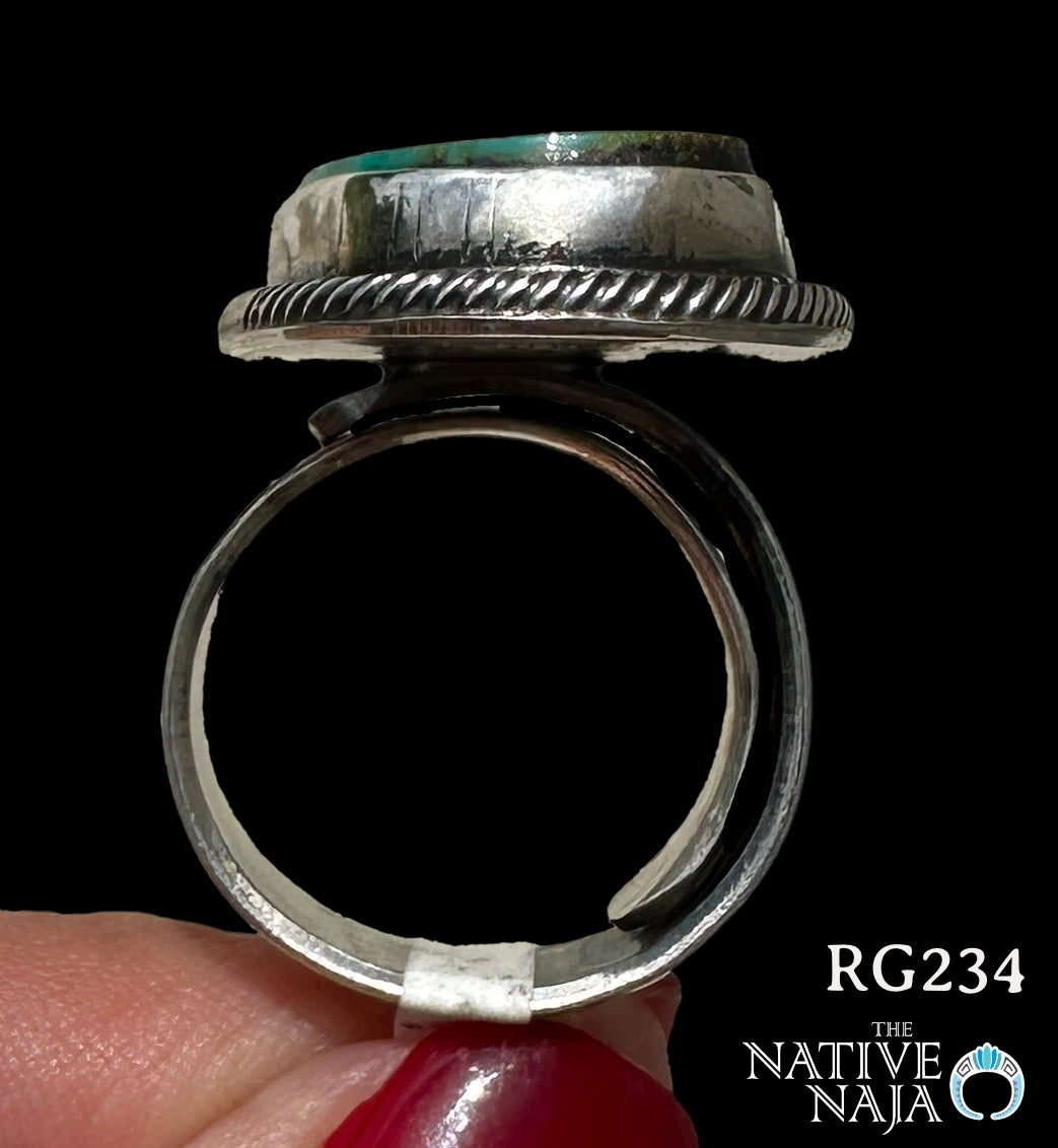 Stunning Navajo Jesse Martinez Royston Turquoise & Sterling Silver Adjustable Ring RG234