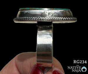 Stunning Navajo Jesse Martinez Royston Turquoise & Sterling Silver Adjustable Ring RG234