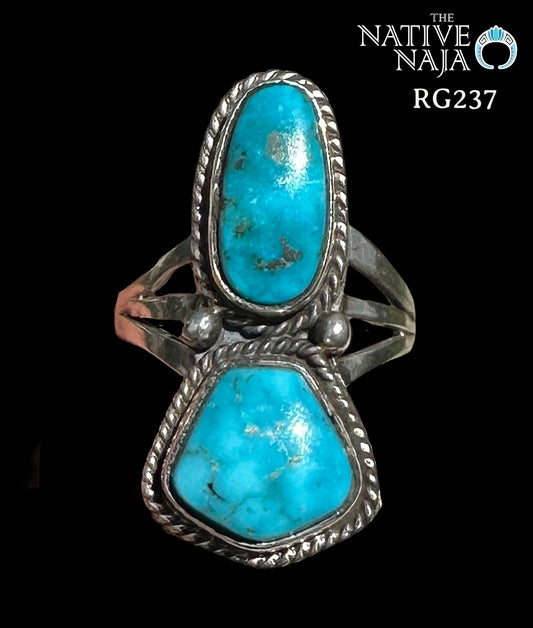 Navajo LaRosa Ganadonegro Sterling Silver & Royston Turquoise Ring SZ 7 3/4" RG237