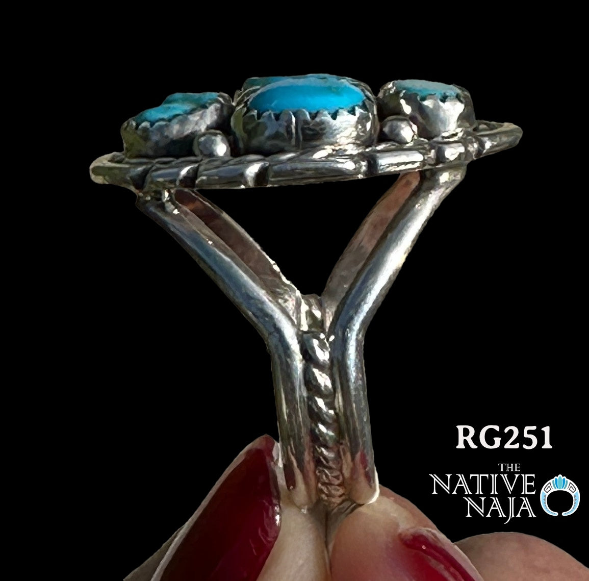 Navajo Melvin Chee Sterling Silver & Kingman Turquoise Cluster Ring SZ 8 1/4 RG251