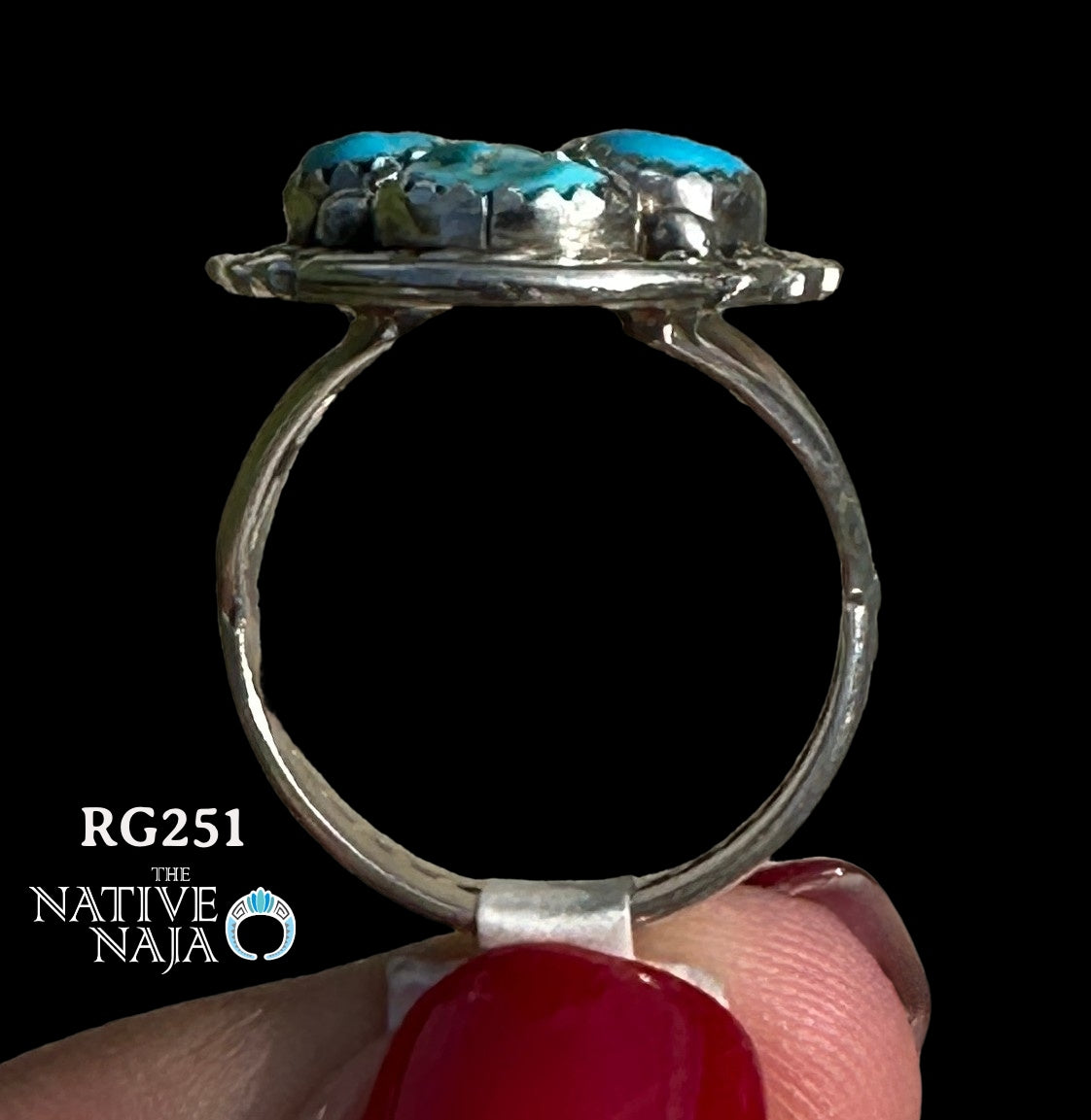 Navajo Melvin Chee Sterling Silver & Kingman Turquoise Cluster Ring SZ 8 1/4 RG251