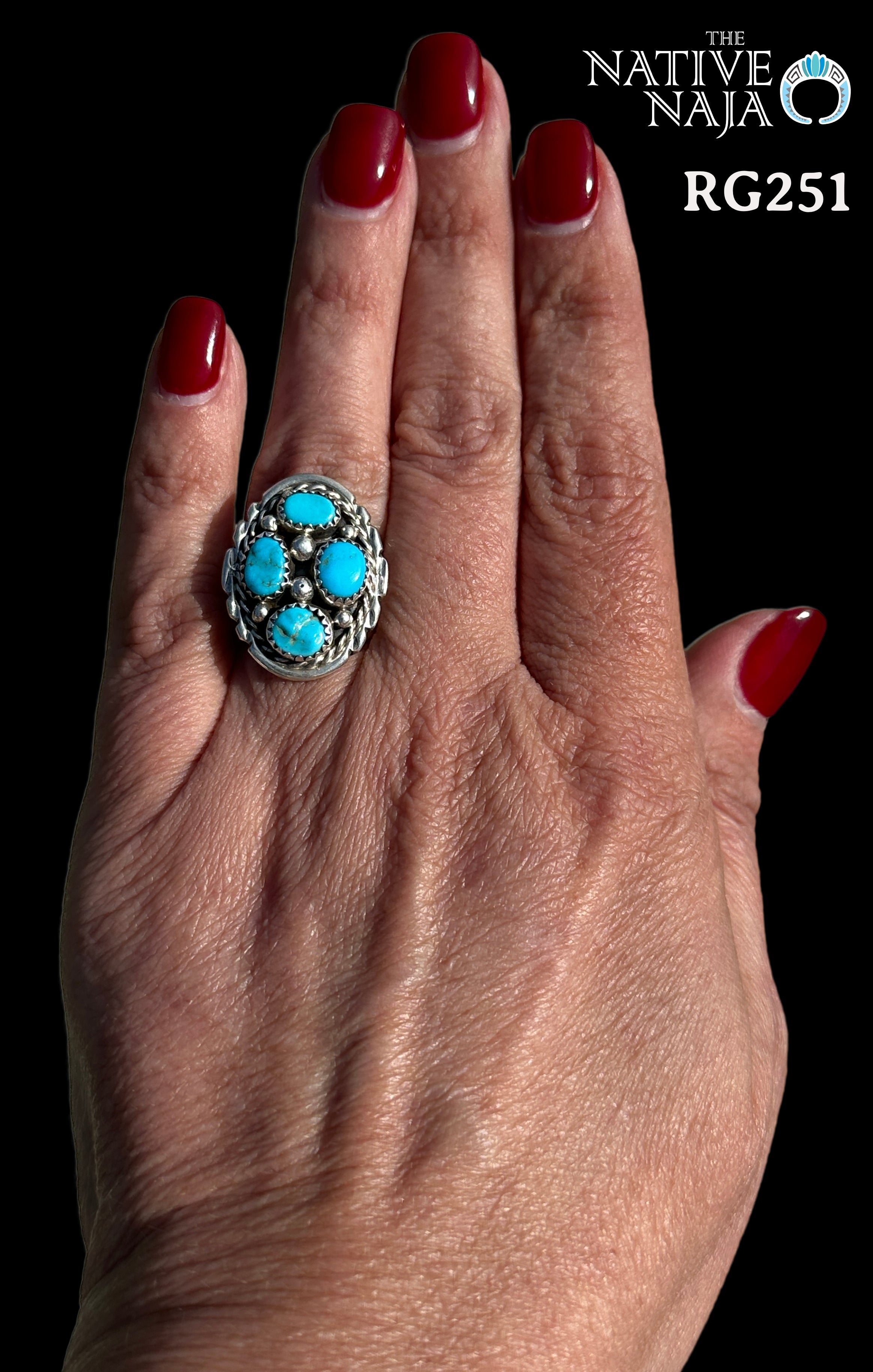 Navajo Melvin Chee Sterling Silver & Kingman Turquoise Cluster Ring SZ 8 1/4 RG251