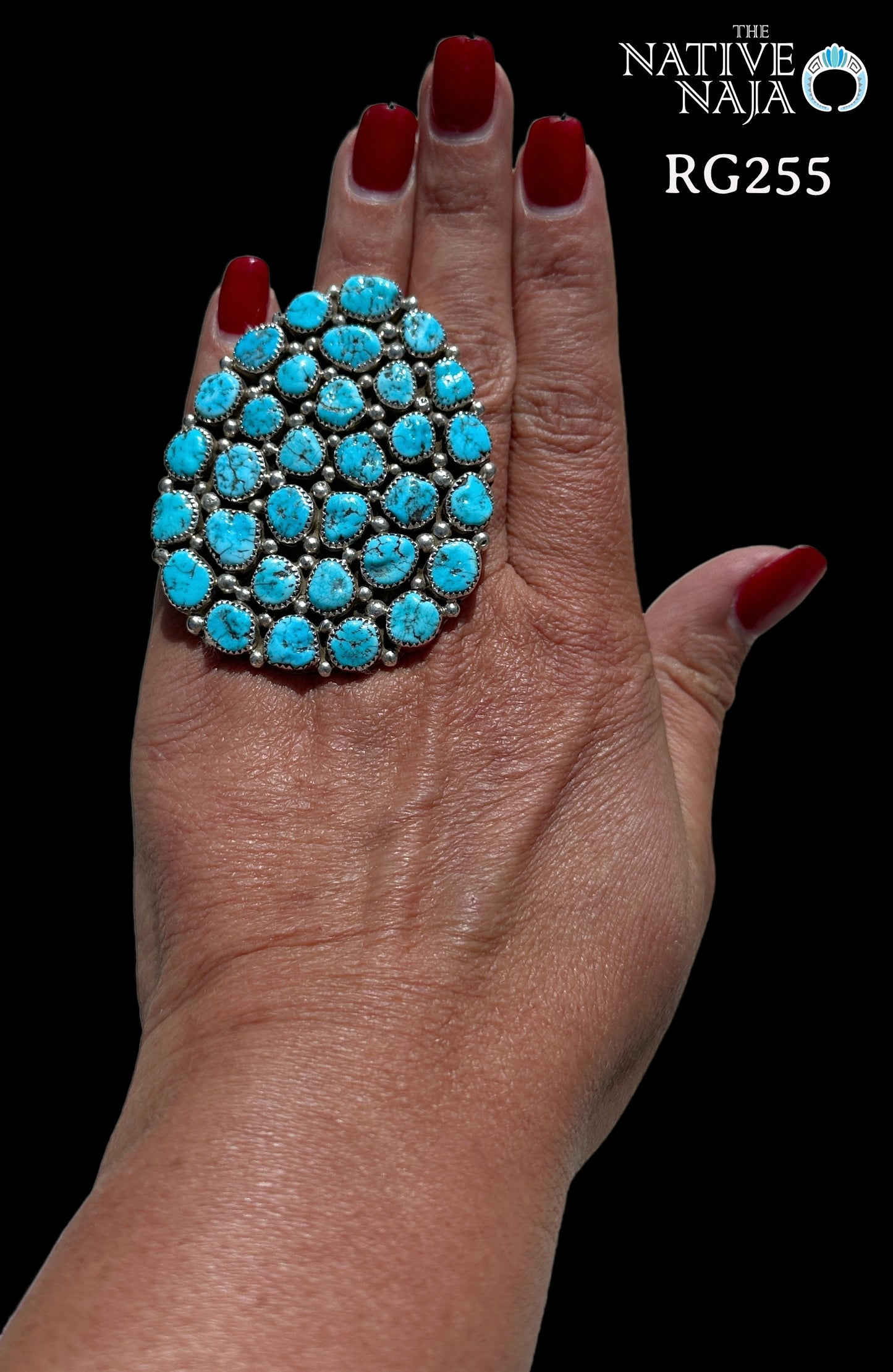 Navajo Marlene Haley Kingman Cluster Turquoise & Sterling Silver Adjustable Ring RG255