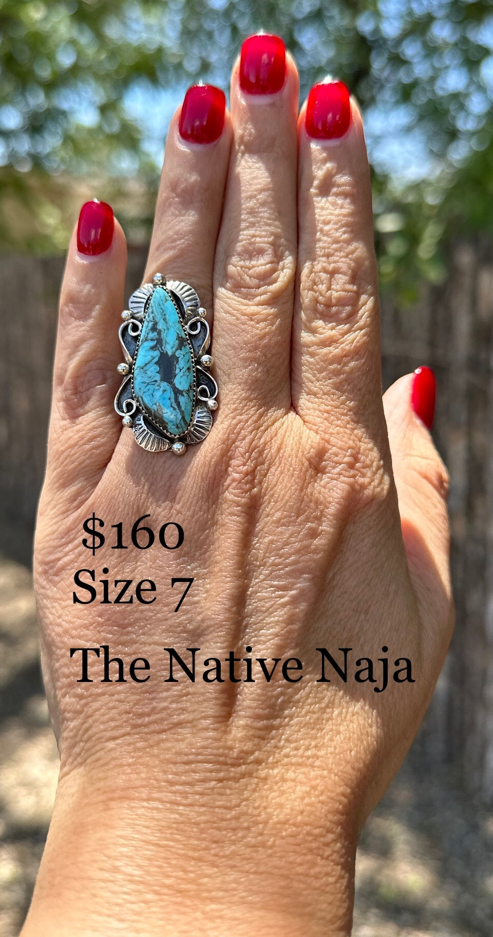 Navajo Larry Castillo Sterling Silver & Kingman Turquoise Ring Size 7 RG263