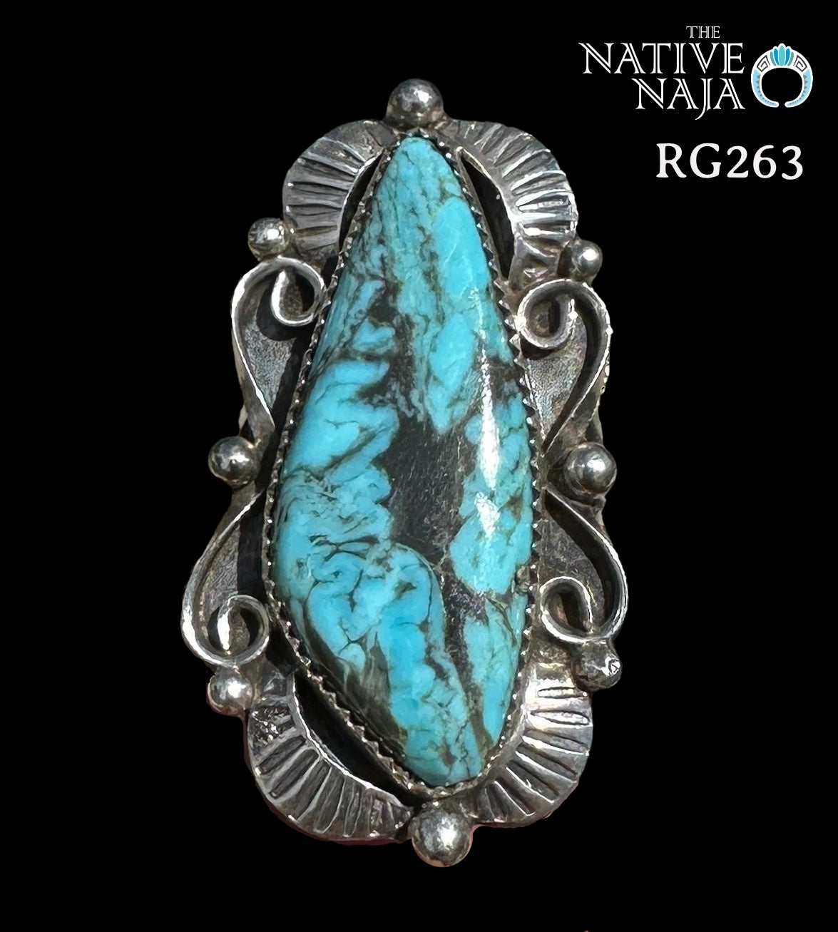 Navajo Larry Castillo Sterling Silver & Kingman Turquoise Ring Size 7 RG263