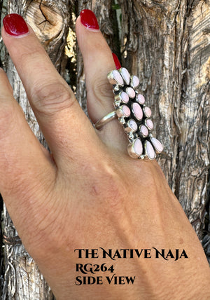 Navajo Geraldine James Sterling Silver & Pink Queen Conch Shell Ring Size Adjustable RG264