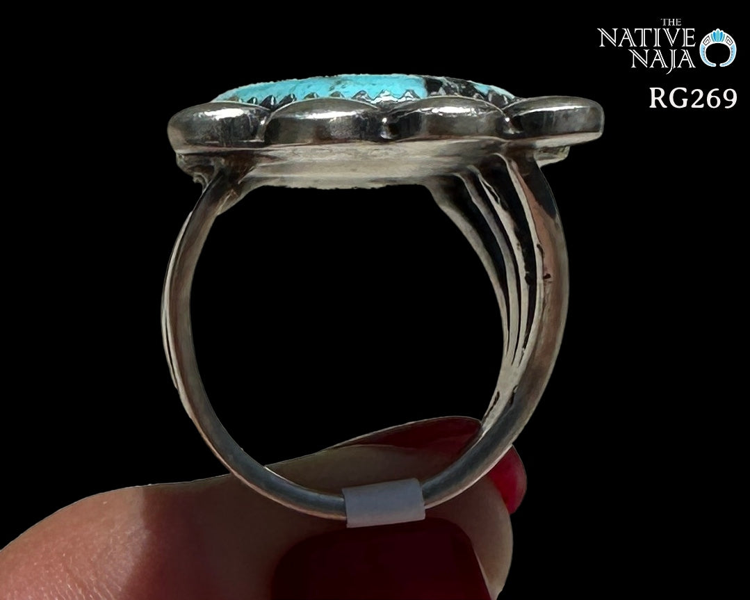 Navajo Martha Cayatieneto Sterling Silver & Kingman Turquoise Ring Size 7 RG269