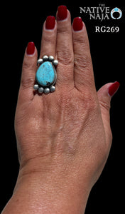 Navajo Martha Cayatieneto Sterling Silver & Kingman Turquoise Ring Size 7 RG269