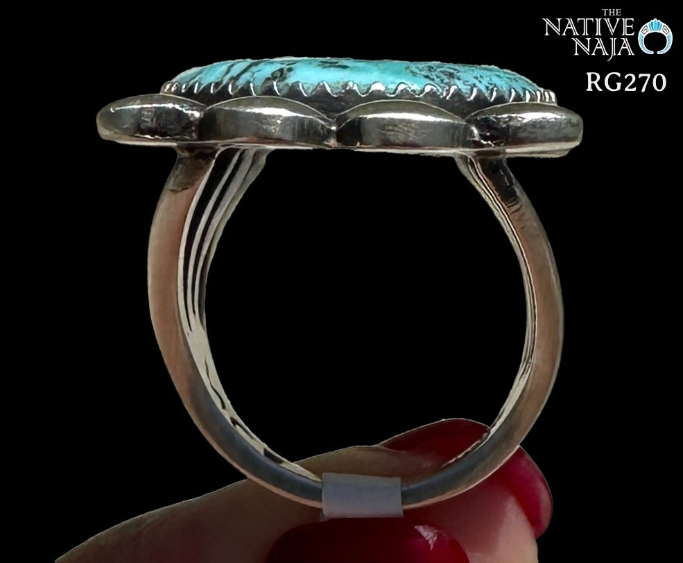 Navajo Martha Cayatieneto Sterling Silver & Kingman Turquoise Ring Size 6 1/2 RG270