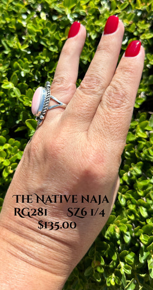 Navajo Robert Shakey Sterling Silver & Pink Queen Conch Shell Ring Size 6 1/4 RG281