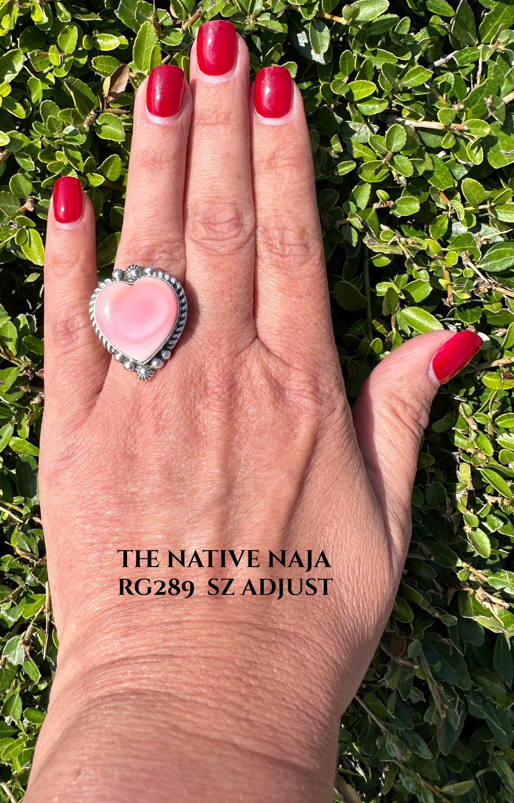 Navajo Artist Robert Shakey Sterling Silver & Pink Queen Conch Shell Heart Ring Size Adj RG289