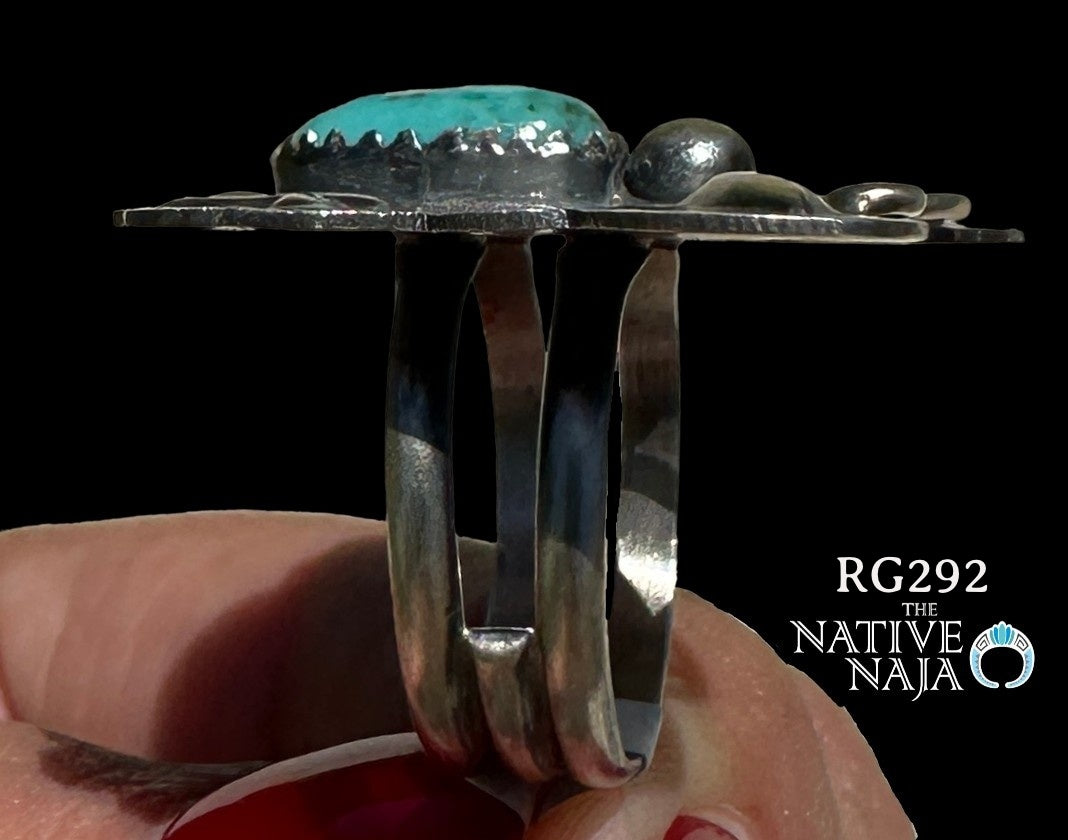 Navajo Artist Tim Yazzie Sterling Silver & Kingman Turquoise Butterfly Ring SZ 7 1/4 RG292