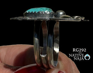 Navajo Artist Tim Yazzie Sterling Silver & Kingman Turquoise Butterfly Ring SZ 7 1/4 RG292