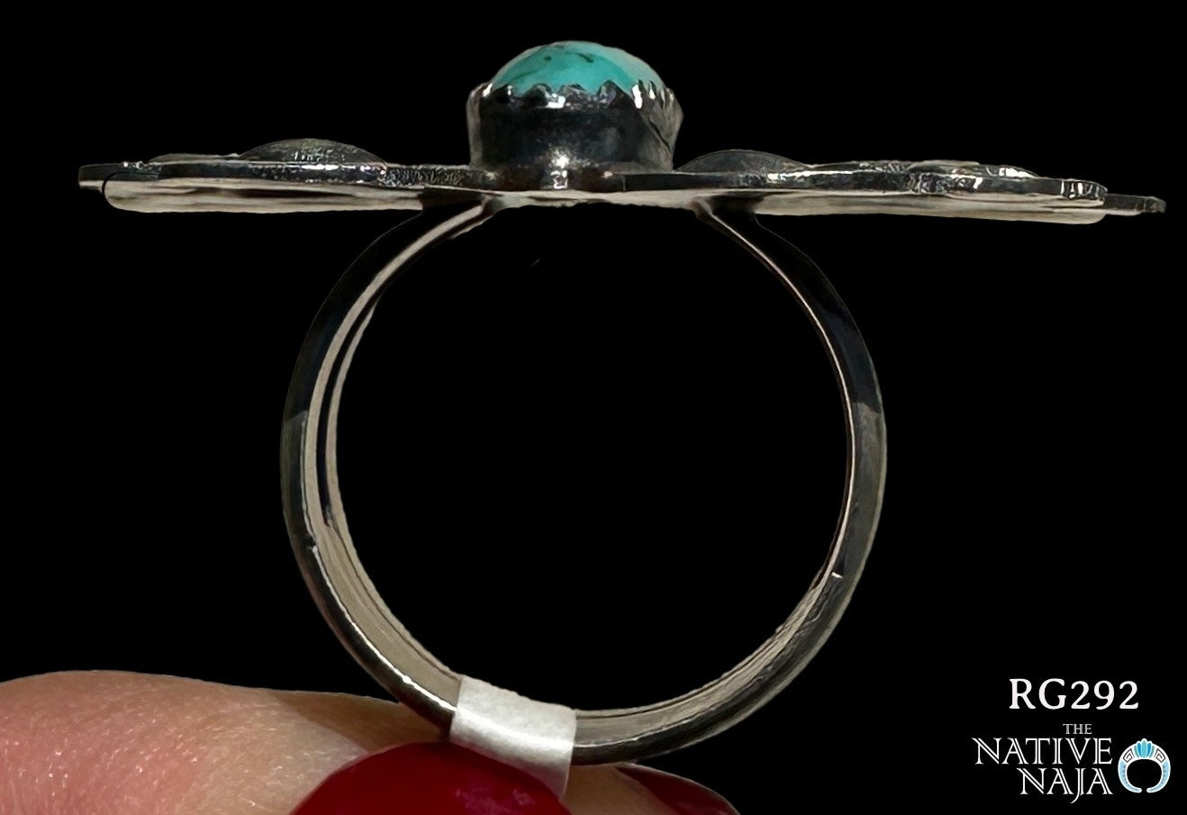 Navajo Artist Tim Yazzie Sterling Silver & Kingman Turquoise Butterfly Ring SZ 7 1/4 RG292