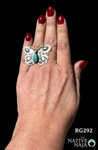 Navajo Artist Tim Yazzie Sterling Silver & Kingman Turquoise Butterfly Ring SZ 7 1/4 RG292
