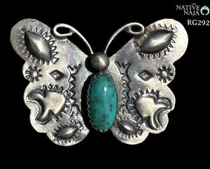 Navajo Artist Tim Yazzie Sterling Silver & Kingman Turquoise Butterfly Ring SZ 7 1/4 RG292