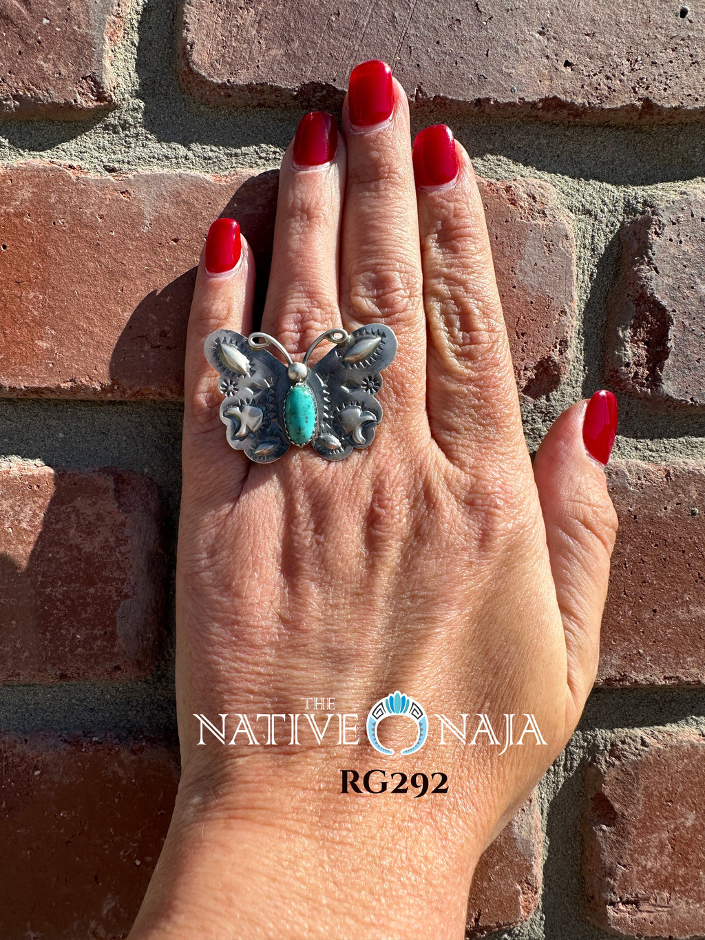 Navajo Artist Tim Yazzie Sterling Silver & Kingman Turquoise Butterfly Ring SZ 7 1/4 RG292