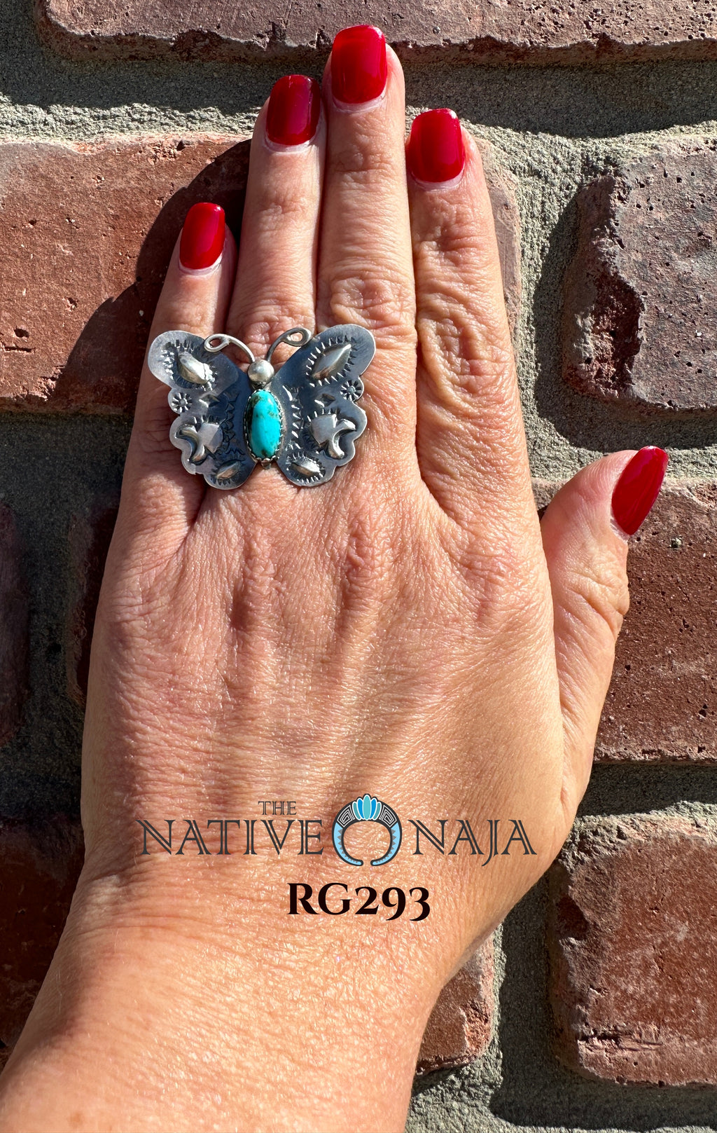Navajo Artist Tim Yazzie Sterling Silver & Kingman Turquoise Butterfly Ring SZ 7 1/2 RG293
