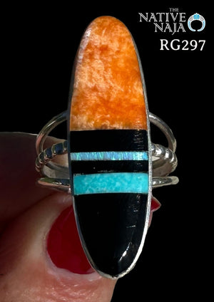 Navajo Harold Smith Sterling Silver & Multi Stone Channel Set Ring SZ 6 1/2 RG297