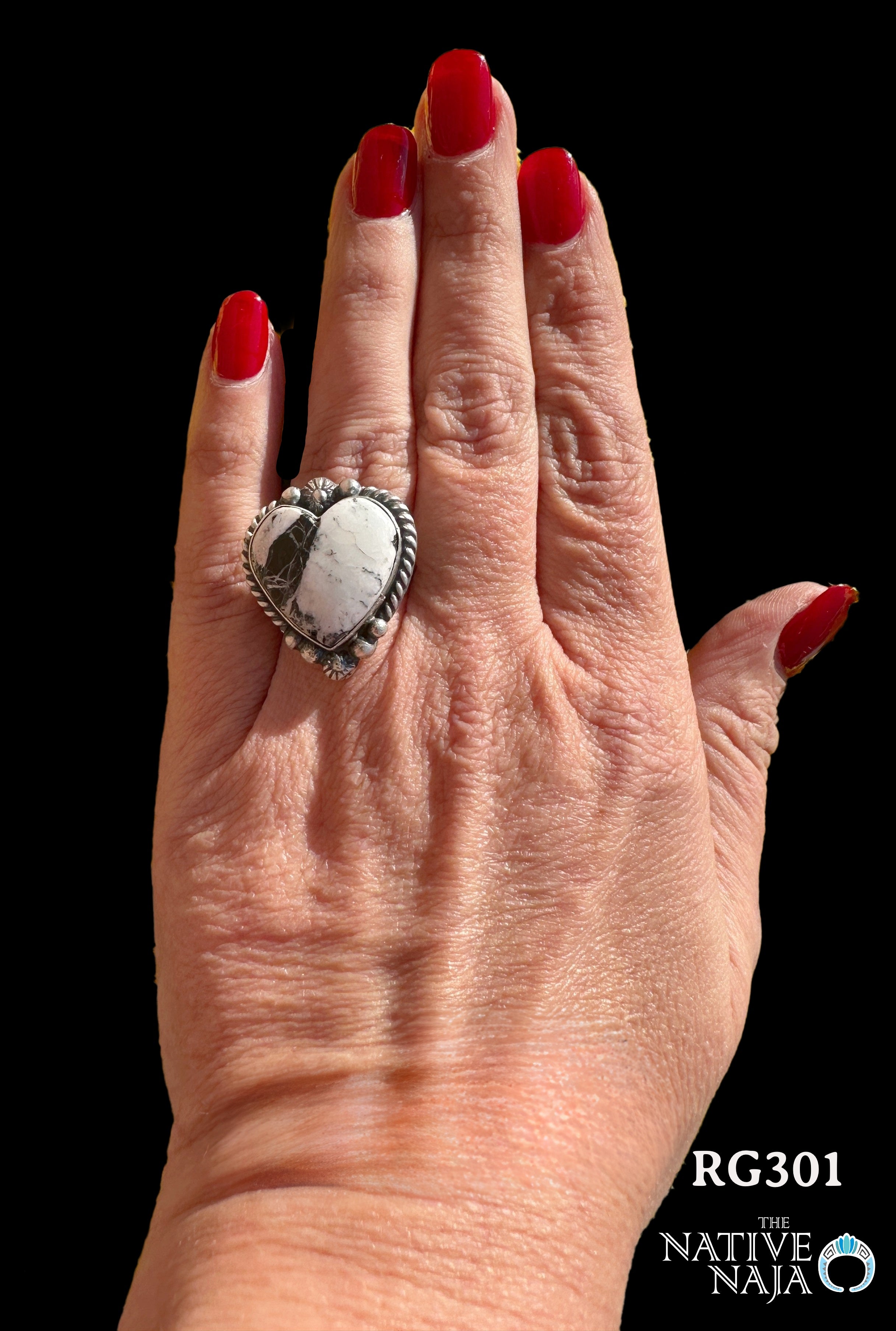 Navajo Artist Robert Shakey Sterling Silver & White Buffalo Heart Ring Size Adjustable RG301