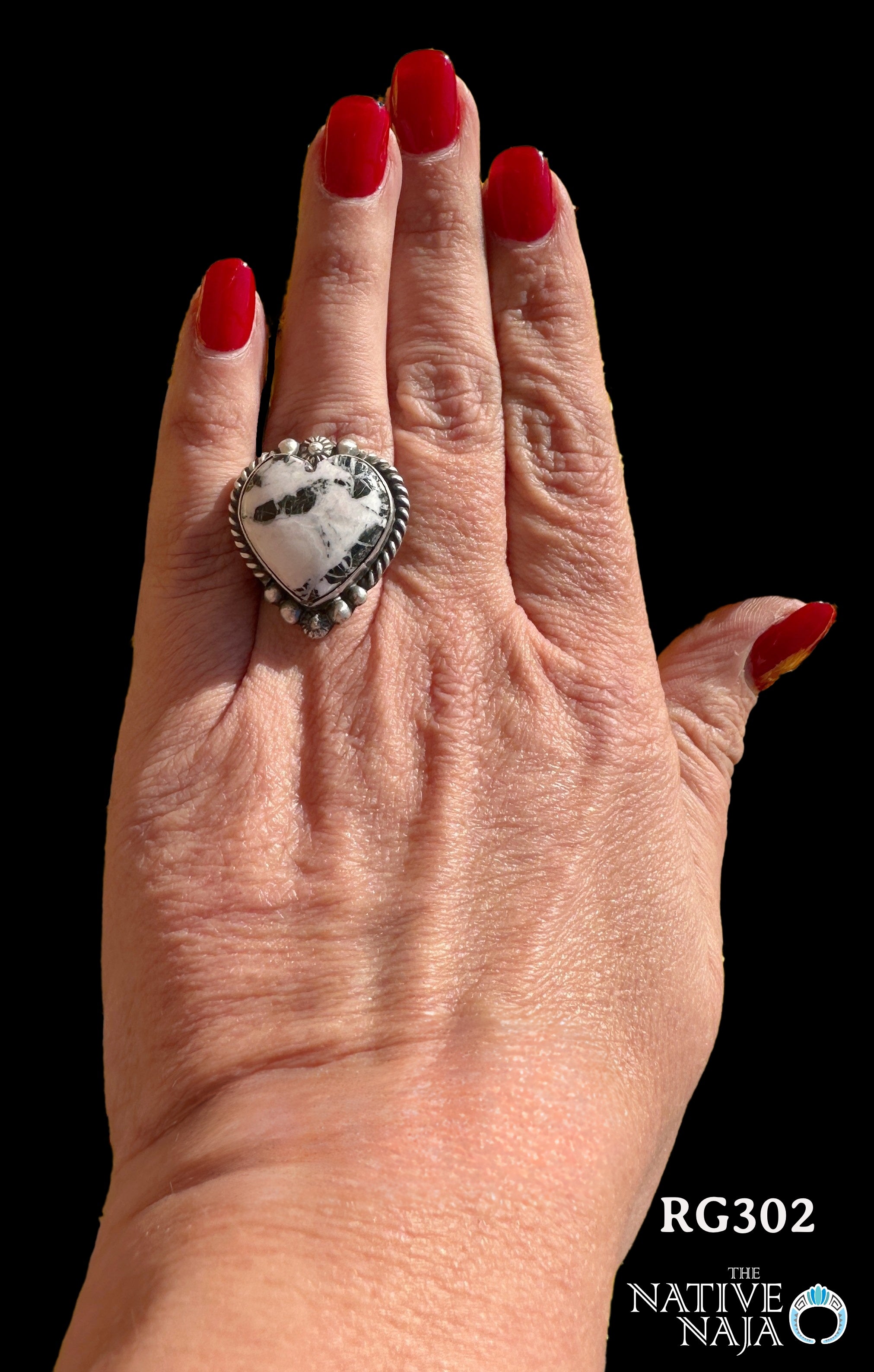 Navajo Artist Robert Shakey Sterling Silver & White Buffalo Heart Ring Size Adjustable RG302
